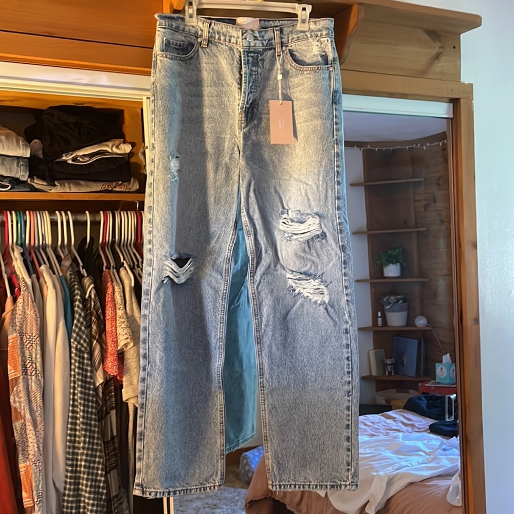 REVICE Light Blue Distressed Wide Leg Jeans